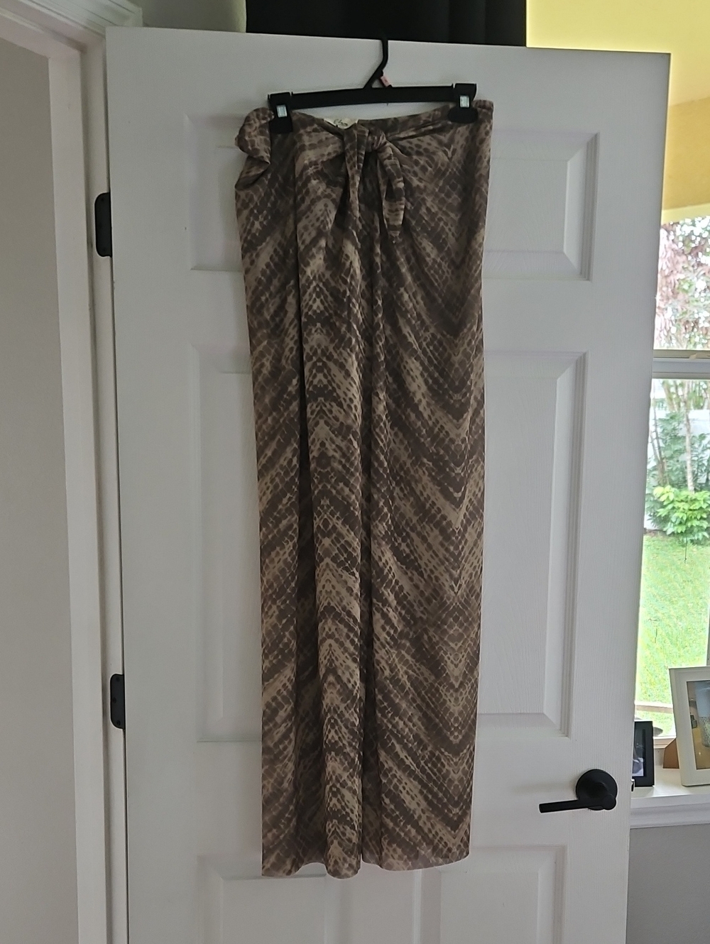 Elan Brown Taupe Printed Tie-Front Mesh Beach Pants